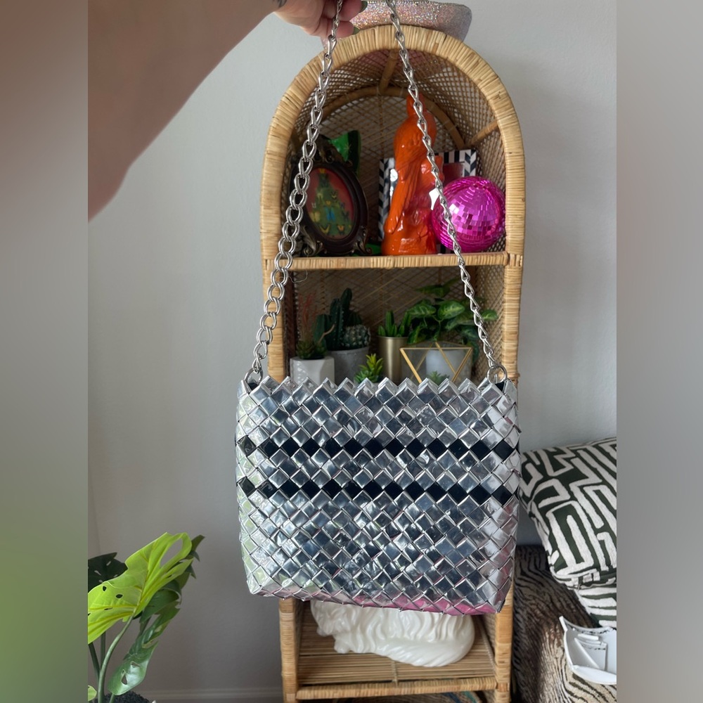 Silver Woven Chain Shoulder Bag